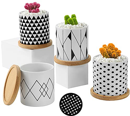 Coolty 4-teilige Keramik Sukkulententöpfe 7cm Kaktus Pflanze Töpfe Geometrisches Muster Töpfe für Schreibtisch Bücherregal Geburtstag Hochzeit Festival Geschenk