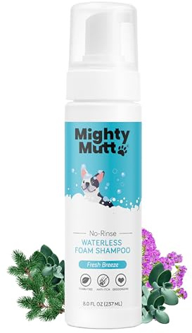 Mighty Mutt Hypoallergeniskt vattenfritt schampo för hundar | Torrschampo för hundar | Vattenfritt skum ingen sköljning | Anti-klåda, lugnande och deodoriserande | 8 oz