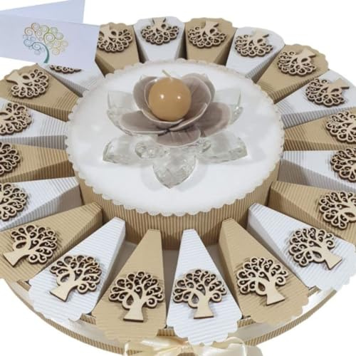 Torta bomboniere albero della vita in legno per il tuo evento confetti e biglietti inclusi (20 fette)