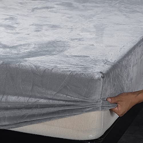 Michorinee Spannbettlaken 140x200cm Warme Fleece Spannbetttuch Silber-Grau | Cashmere Touch, Kuschelig Flauschig Plüsch Bettlaken, Oeko-Tex zertifiziert, für Boxspringbett‑Matratze bis 30 cm Höhe