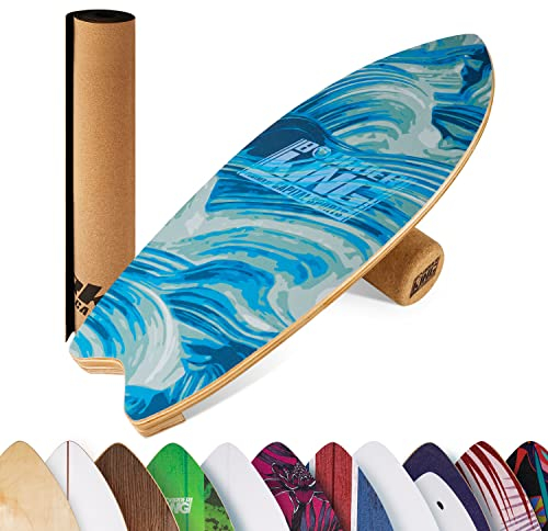 BoarderKING Indoorboard Wave - Balance Board für Indoor-Surfen und Skaten, Gleichgewichtsboard für NeuroMuscular Response Training, inkl. Schutzmatte, Wellen