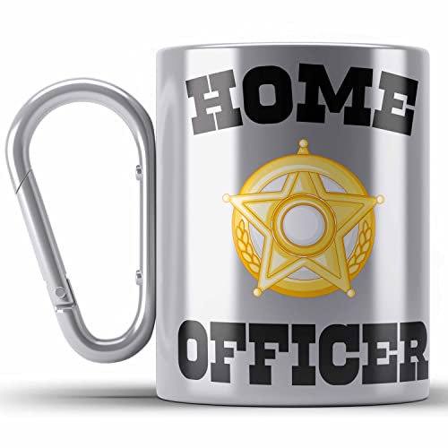 Trendation - Home Office Geschenk Edelstahl Tasse Karabiner Karabiner Edelstahl Tasse Karabiner Edelstahl Homeoffice Zubehör Gadget Geschenke Männer Frauen Lustig Home Officer (Silber)