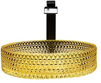 SXLSZ Waschbecken Badezimmer Ausgussbecken Glaswaschbecken Bad Waschbecken Aufsatz Rund, 16 Zoll * 16 Zoll Handwaschbecken G?ste Wc Top-Hellgelb mit Wasserhahn