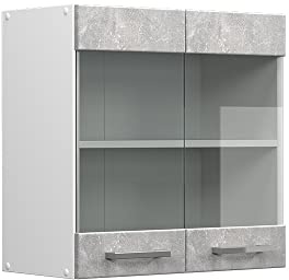 Vicco Küchenglasschrank R-Line, Beton, 60 cm | 2 Türen · 1 Einlegeboden · Tiefe – 31 cm · ✓ Frei kombinierbar · ✓ Alles im Blick
