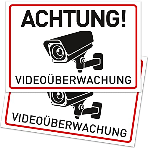 2er Set Achtung Videoüberwachung Schild (30x20 cm Kunststoff) - Schild Videoüberwachung