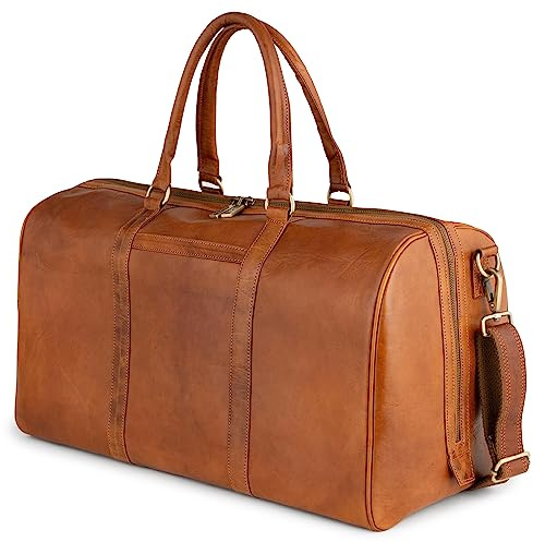 Berliner Bags Vintage Weekender Boston, Reisetasche aus Leder, Duffel Bag, Sporttasche, Groß 40L, für Herren und Damen - Braun
