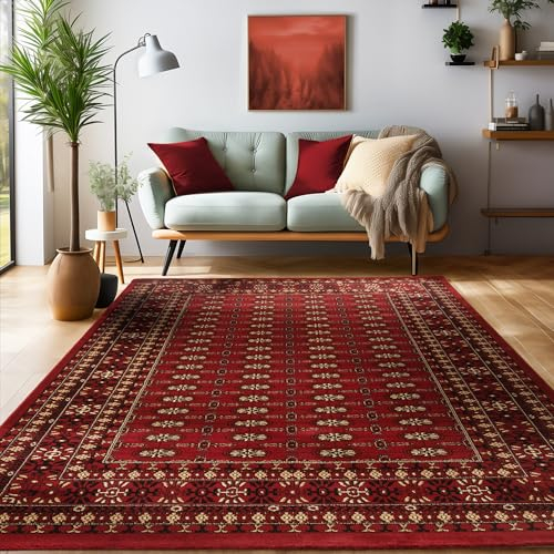 Orientalischer Teppich Wohnzimmer, Schlafzimmer, Esszimmer, Läufer, Flur Boho Teppich Kurzflor Weich 12 mm Carpet Orient, Rot, 120 x 170 cm