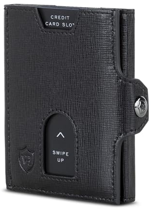 VON HEESEN Slim Wallet mit Münzfach & RFID Schutz - Geldbörse Herren klein - Mini Geldbeutel Damen Portmonee - Kartenetui Echtleder Karten Portemonnaie - Leder Kreditkartenetui Schwarz Saffiano