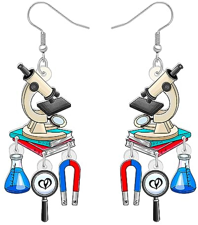DUOWEI Funny Laboratoire Microscope Enseignant Boucles d'oreilles Biologie Chimie Enseignant Appréciation Bijoux Cadeaux pour Femmes Filles Étudiants Accessoires pour la rentrée scolaire (Multicolore)