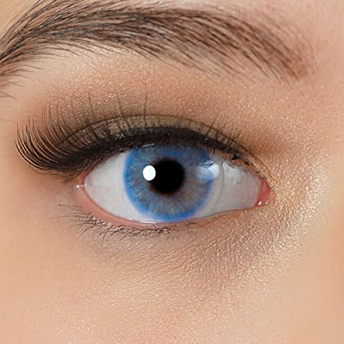 Kontaktlinsen farbig blau mit Stärke, -1.00 Dioptrien Charmiga Aruba Blue | Jahreslinsen natürlich 2 Stück mit Behälter, weiche Farblinsen hellblau 14.2 mm