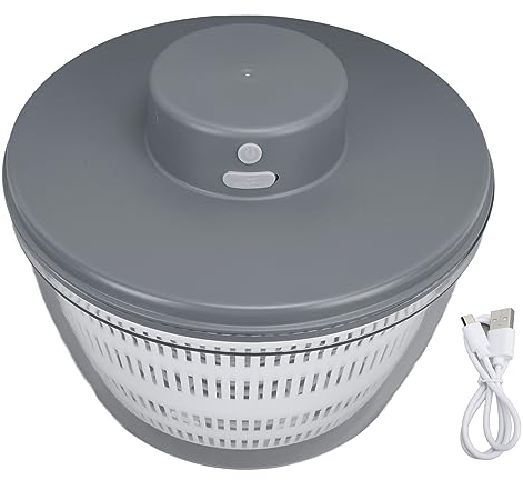 Lavadora de Frutas y Verduras, Centrifugadora de Ensalada Eléctrica de 4 Litros, Centrifugadora de Lechuga Multiusos, Secadora de Verduras, Dispositivo Limpiador de Frutas (Gris)