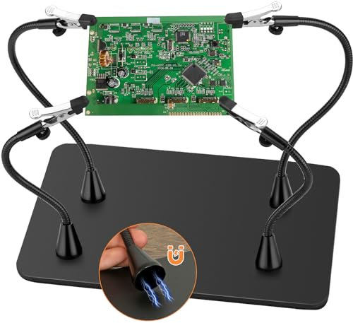 Drdefi Extra Magnetic Helping Hands Soldering Third Hand, Soldering Station with Alligator Clips PCB Circuit Board Holder Tool 4 Gooseneck Arms Non-Slip Base for Electronics Repair Jewelry Hobby