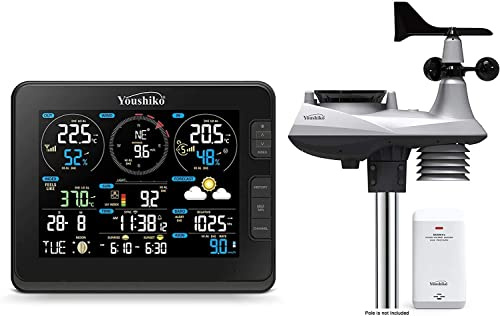 Youshiko YC9391 Weather Station HD (Official 2026 UK Version) WIFI Internet WU & WC, Solar Powered Professional Advanced 7-in-1 Wireless Sensor, Wind Rainfall Temperature Humidity UV & sunburn