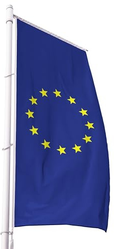 FBS Premium Europa Hissflagge mit Hohlsaum für Ausleger - Wetterfeste Flagge mit Hohlsaum - Europa Fahne - Strapazierfähige EU Fahne aus Spun-Polyester 155g/m