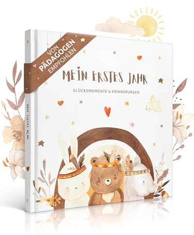 EULENTALER® Das Original Babytagebuch Boho I Von Pädagogen gestaltet I Mit süßen Waldtieren & stabilem Papier I Viel Platz für Fotos I Babyalbum Mein erstes Jahr – Geschenk zur Geburt & Babyparty
