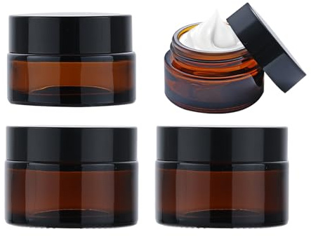 Lot de 4 pots à pommade en verre ambré - 20 ml/30 ml - Petite boîte avec couvercle - Pour échantillons de voyage, crèmes, lotions, crèmes
