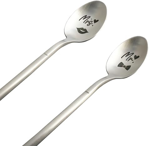Zinello Geschenk für Hochzeit, Paare, Mr Mrs – Set mit 2 Messlöffeln mit Gravur, 15,5 cm, Edelstahl – Valentinstag Verlobung