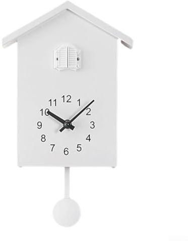 RANRAO Minimalistische Kuckucksuhr, tadellose Handwerkskunst, schwingendes Pendel, ABS-Material (weiß)