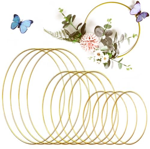 Orrdiffi Anelli in Metallo Dorati 12 pezzi Cerchi per Acchiappasogni Anelli, Cerchi di Metallo per Ghirlande,10/16/22 cm,Decorazioni Natalizie,per Bomboniere