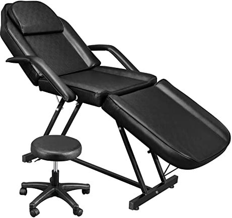 Bonnlo Klappbare Kosmetikliege, Massageliege, Tattooliege, Kosmetikstuhl mit Rollhocker Drehhocker, Friseurstuhl für Friseur Spa Schönheitssalon Ausrüstung