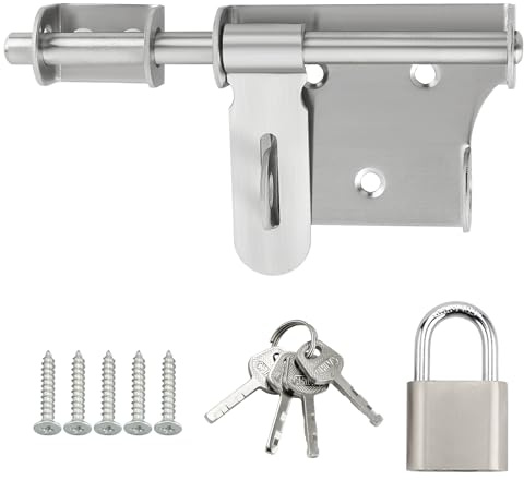 SAYAYO Gate Lock Bolt with Padlock & 4 Keys Door Latch Brushed 150MM Bar | Garden Gate Bolt for Wooden Gates Stainless Steel Shed Lock