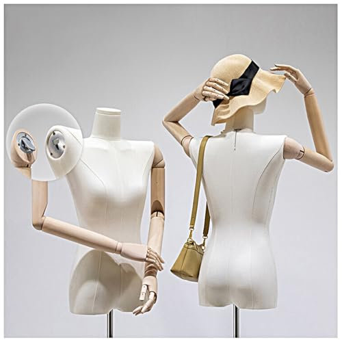 ZBJDX Schaufensterpuppen Körperständer Für Weibliche Modelle Aus Weißem Leinen, Schaufensterpuppen Torso Schneiderpuppe, Zum Nähen Von Kleidung Schmuck Markt Geschäft,with Head