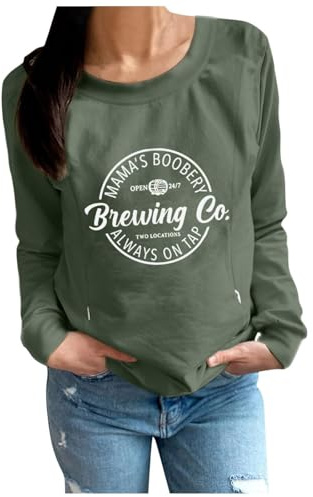Hauetro Umstandsmode Stillpullover Damen Pullover Rundhals Stillshirt Stillpullover mit Reißverschluss Langarm Stillzeit Bequem Nursing Top Schwangerschaft Stilltops Schwangere Stillfunktion