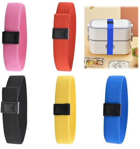 Yallmie 5Pcs Lunch Box Bands Elastic, Lunch Box Elastic Strap Adjustable Lunchbox Band, Bento Box Strap Double Layer Lunchbox Strap for Picnic Classroom Camping Travel