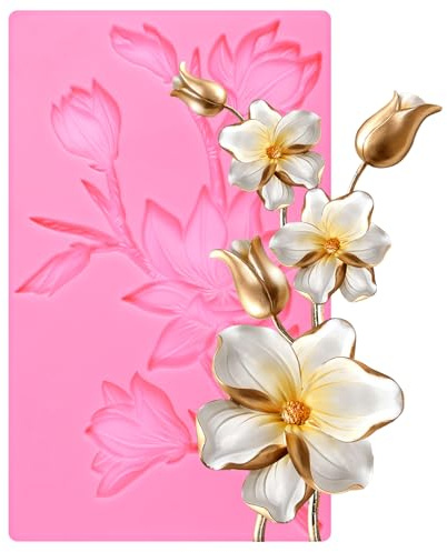 JJUNW 3D Silikonform Blumen, Magnolien Silikon-Formen-Set, Schokoriegel Form Gießformen Klein Backen Schokoladenforme für Geburtstage Stortendekoration Cupcake-Topper Süßigkeiten Schokolade