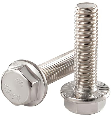 YIIFLY Tornillos con brida M8x60 mm, M8-1,25 acero inoxidable 304 (A2-70), DIN 6921, hexagonal con brida, acabado brillante, rosca completa, 10 unidades