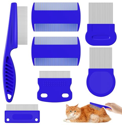 Lixiluxia 7 pièces Peigne Anti Poux pour Chats et Chiens, Peignes Anti Puces Chat, Peignes Anti-Puces à Dents Fines Outil de Toilettage, pour Enlever les Marques de Déchirure de Cheveux de Flotteur
