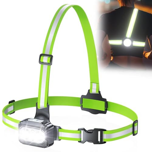 Rolgno Lauflicht, 500 Lumen Lauflampe Joggen mit Reflektoren, 7 Modi & 45° Verstellbarem Brustlampe, IPX4 Wasserdichte LED Jogging Licht für Nachtspaziergänge/Laufen/Wandern, 2-16 Stunden Akkulaufzeit