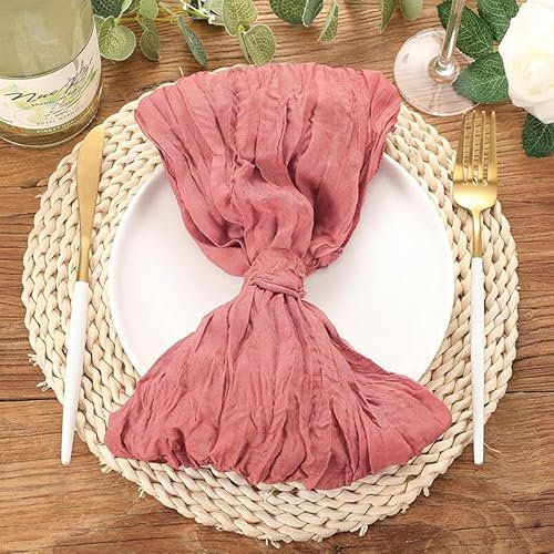 ZENZDS 6/12 Stück 50 x 50 cm rostrote Mullservietten, Boho-Stoffservietten, dekorative rustikale Abendessenserviette für Party, Hochzeit, Stoffservietten