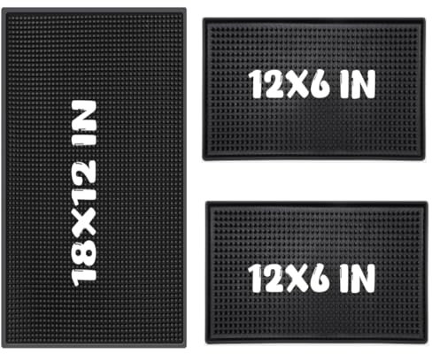 WANGCHAO Bar Mat Set - 8mm Thick Anti-Skid Non-Toxic Rubber Bar Mat for Home Bar, Countertop, Restaurants, Coffee Bar Mat - Premium Rubber Bar Service Spill Mat (3 pack) (18 x 12 +2PCS12 x 6)