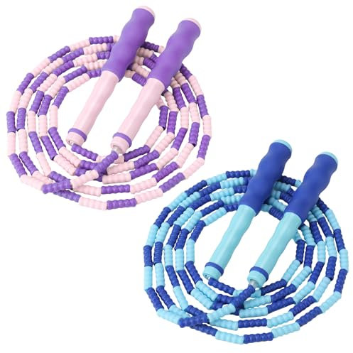 Newofview Springseil Kinder, 2 Stück Verstellbare Rope Skipping Seil Verhedderungsfrei Seilspringen Beaded Jump Rope Hüpfseil Springseil Kinder 4 5 6 7 8 9 10 Jahre Erwachsene Workout, Fitness