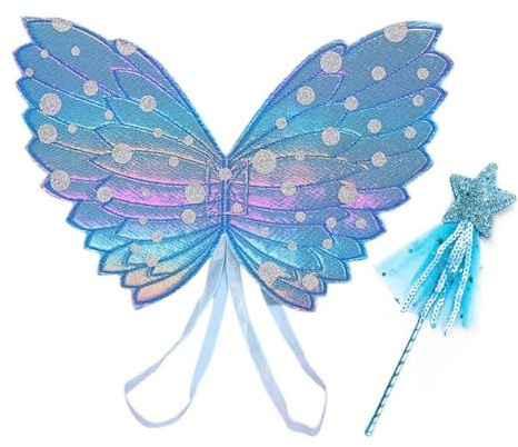 TXDAMAI Ali di Farfalla per Bambini,Farfalla Fata Ali 2 PCS Ali da Fata con Bacchetta Magica per Accessori Ragazze Costume Natale Cosplay Fornitura Feste Compleanno