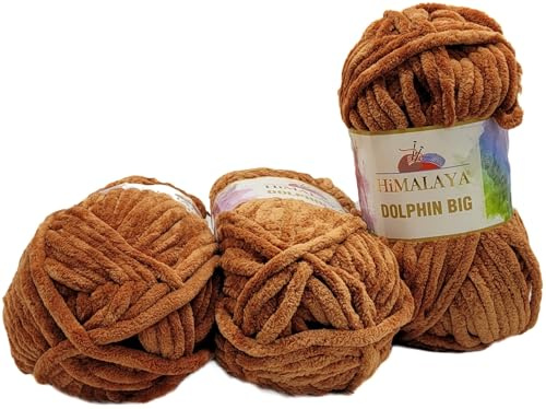 3 x 200 g Dolphin Big Himalaya, Strickgarn extra dick, Babywolle 600 Gramm Babywolle, Strickwolle einfarbig (braun 76748)