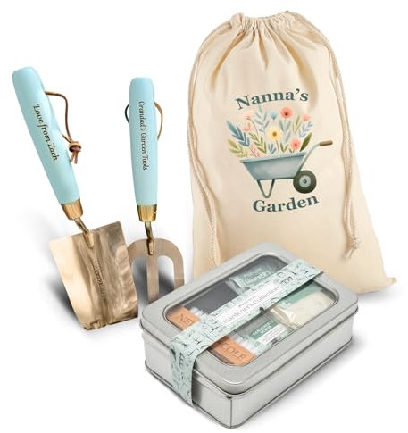 Garden Gift Set - Engraved Garden Tools + Gardening Wash Tin + Personalised Gift Bag Gift For Mum, Dad, Nana