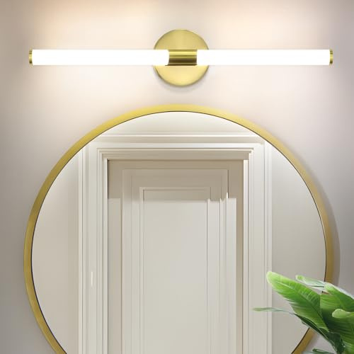 meoaow LED Spiegelleuchte Bad Wandlampe - 8W Gold Badlampe 60CM | Wand Badezimmer Lampe Wandleuchte 4000K Neutralweiß Spiegellampe Modern IP44 Badlampe für Badschrank Keller Küche Flur