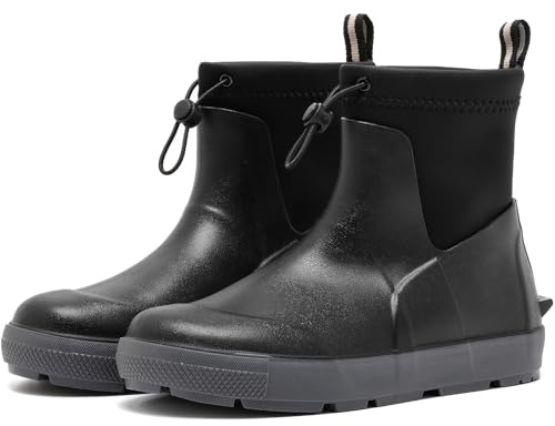 CKWLXQY Men's Deck Boots,Ankle Rubber Rain boots Waterproof Anti-Slip Waterproof Shoes, Fishing Boating Boots Water Work Shoes for Men, Black, 6.5 UK