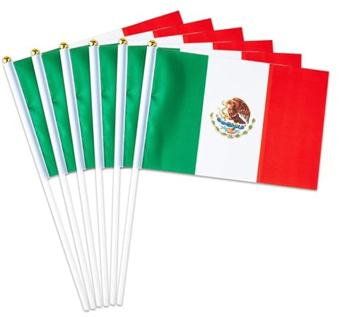 Pequeña bandera mexicana, paquete de 12 mini banderas de México de mano para desfiles al aire libre, decoraciones patrióticas del 4 de julio (México)