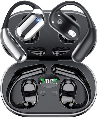 Auriculares Inalámbricos Deportivos, 2025 inalámbricos Auriculares Oreja Abierta Bluetooth 5.4 con Gancho, 50 Horas de reproducción con Pantalla LED, IP7 Impermeable para Running Sport, Control Táctil