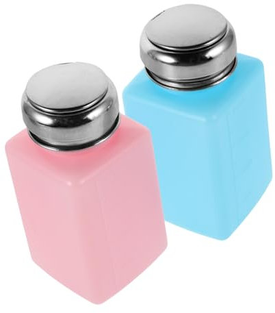 Warmhm 2pcs Anti Static Press Type Liquid Dispenser Pump Bottles 200ml Refillable Alcohol Solvent Containers for Professional Use Blue Pink