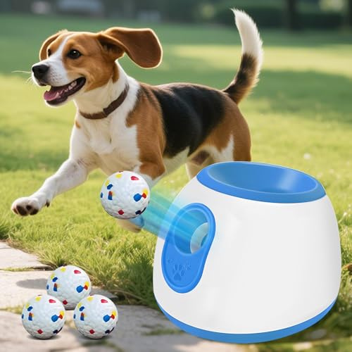 Deeteck Automatischer Ballwerfer für kleine und mittelgroße Hunde – interaktiver Hundeballwerfer mit 3 Startdistanzen (3 / 6 / 6 / 9 m)