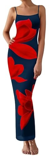 Sukiglam Vestito Lungo Donna Sexy Spaghetti Strap Maxi Abito Estivo Senza Maniche Collo Quadrato Vestito Stampa Floreale Elegante Aderente con Spacco Abiti per Cerimonia Festa Cocktail Spiaggia Sera