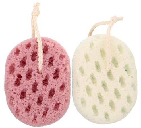 Esponja Exfoliante Corporal Ovalada de Esponja, 2 Piezas | Cordón, para Ducha y Baño, Uso Unisex, Formato Compacto para Rutina Diaria Color Aleatorio