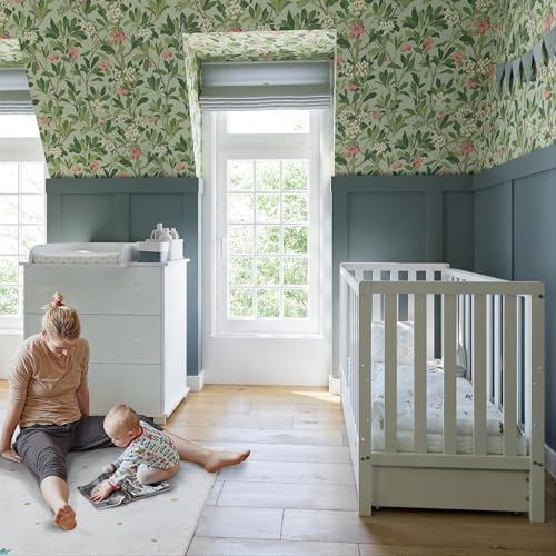 ZEE - Babybett Kinderbett, 2w1 Bett Bambi - mit Schublade, Schutzgitter und Schaumstoffmatratze inklusive - Set mit antiallergischer Matratze - 120x60cm - Weiß