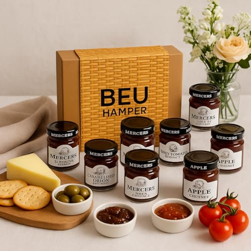 Chutney Hamper – 8 Premium Selection of Small Pots of Chutney for Cheese - Food Gift Set, Ideal for Cheeseboard, Savoury Pairing for Cheese, Chutney Gift Set