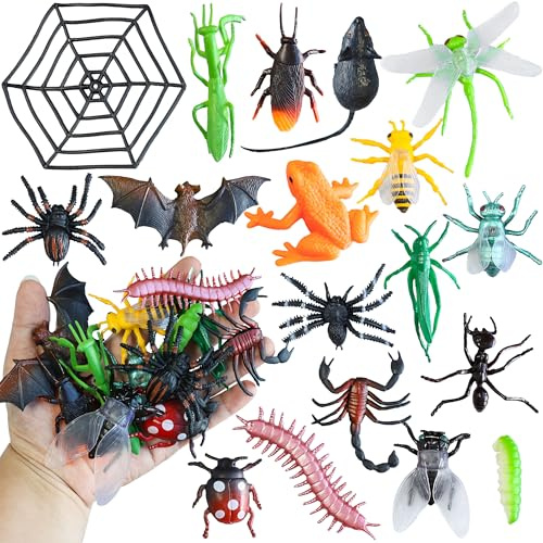 Ephlyn 17Pcs Insects Cake Topper Decorations with Frog Spider Bat Mouse Wildlife Animals Theme Cake Pick for Baby Shower Kids Birthday Spoof Party DIY Cake Decorations