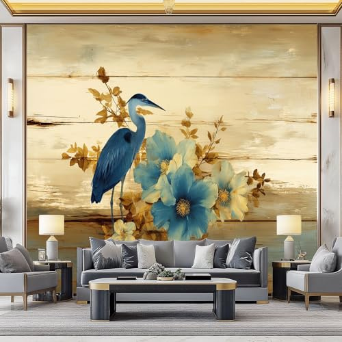 WHUOEUCO Papel Tapiz Fotográfico 3D Tablero Madera Con Motivos Florales Retro 350x256 cm Papel Pintado Panorámico, Murales Decoración Pared Moderna para Cuarto de Niño, Salón, Oficina